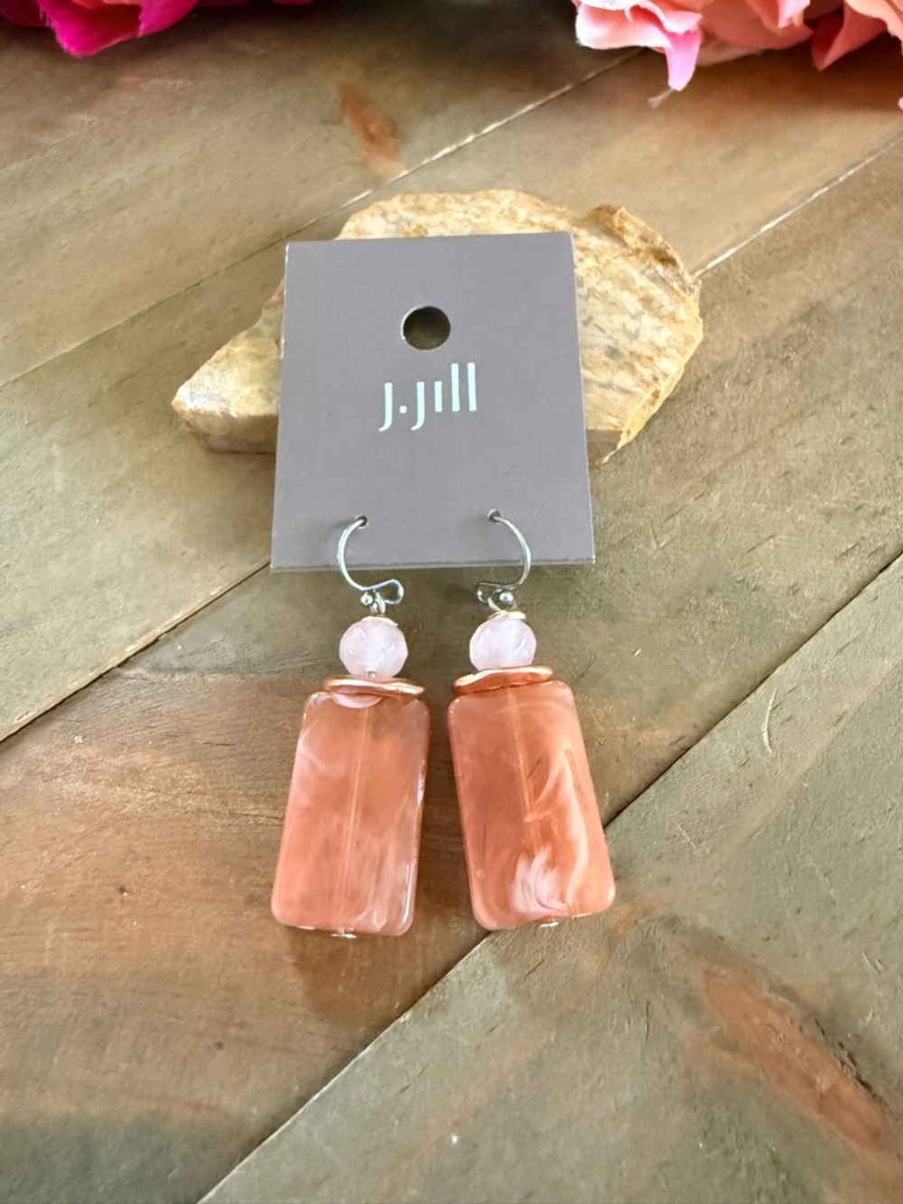 J. Jill Blush Pink Resin Dangle Earrings Statement Drop Earrings Boho Chic